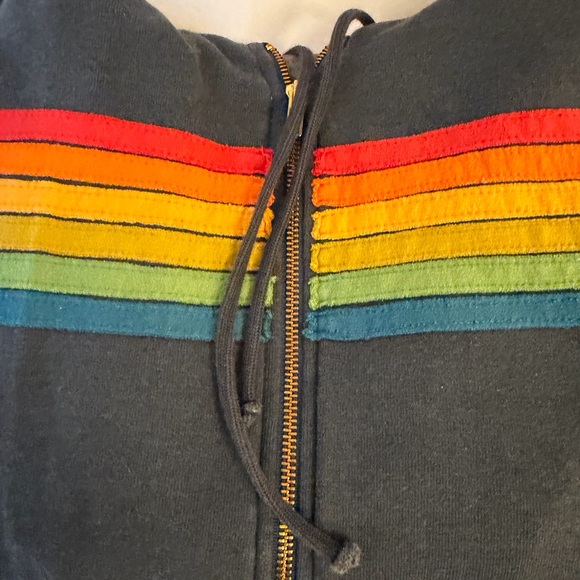 RARE RETIRED Aviator Nation Rainbow Stripe Hoodie 6 stripe navy - Picture 2 of 4